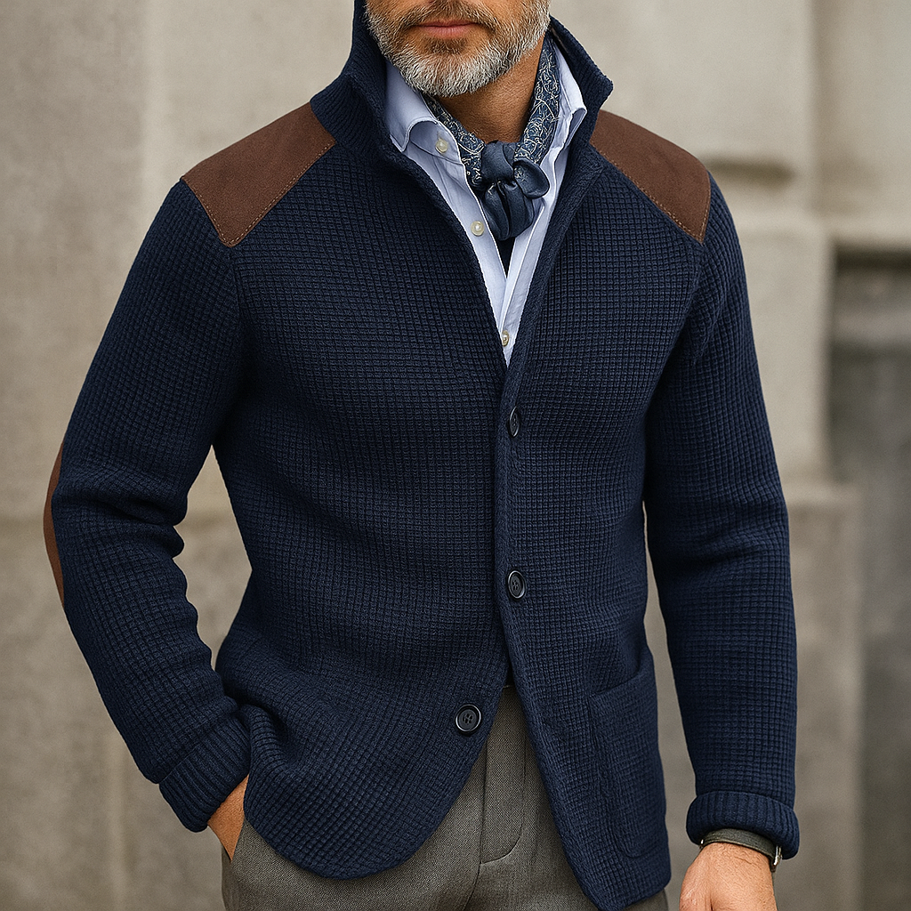Men's Knitted Cardigan Jacket - Textured Knit - Lapel Collar - Button-Down Smart Casual - HESTON MANOR