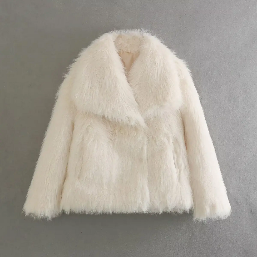Women's Luxury Ivory Faux-Fur Coat