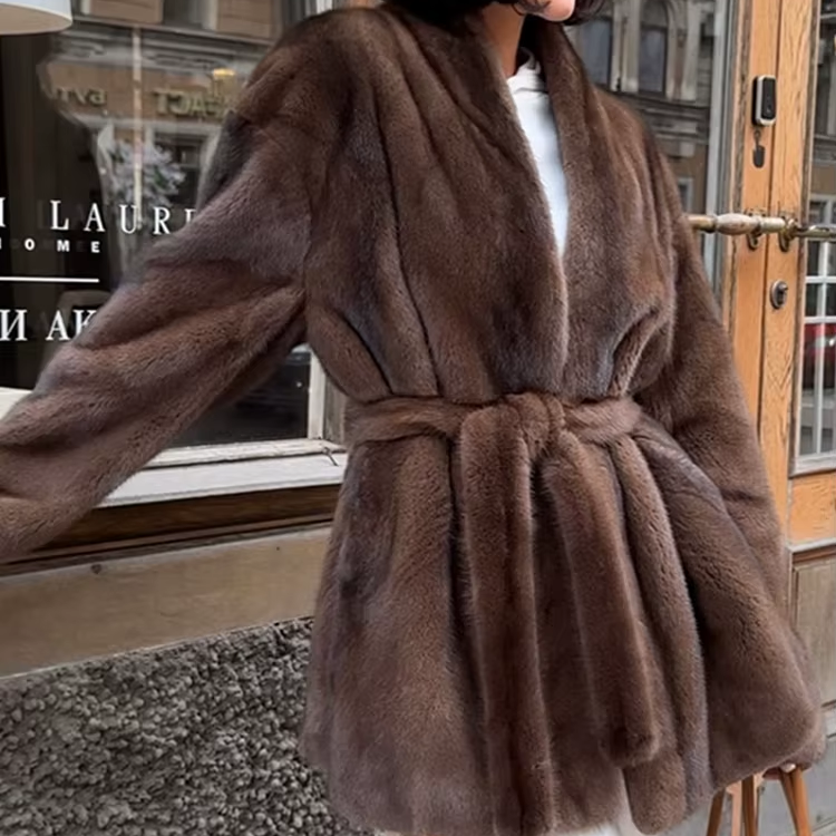 Women’s Brown Faux-Fur Belted Coat
