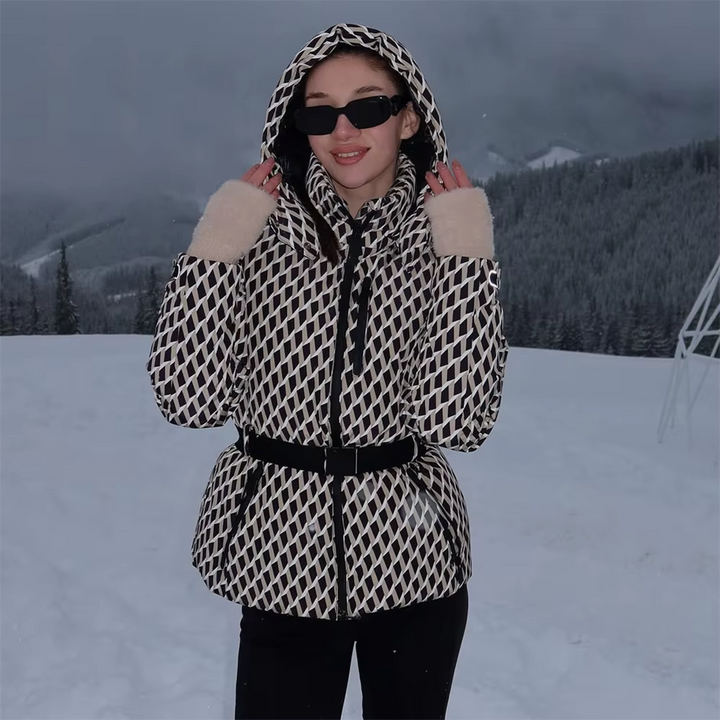 Women's Geometric Belted Winter Coat
