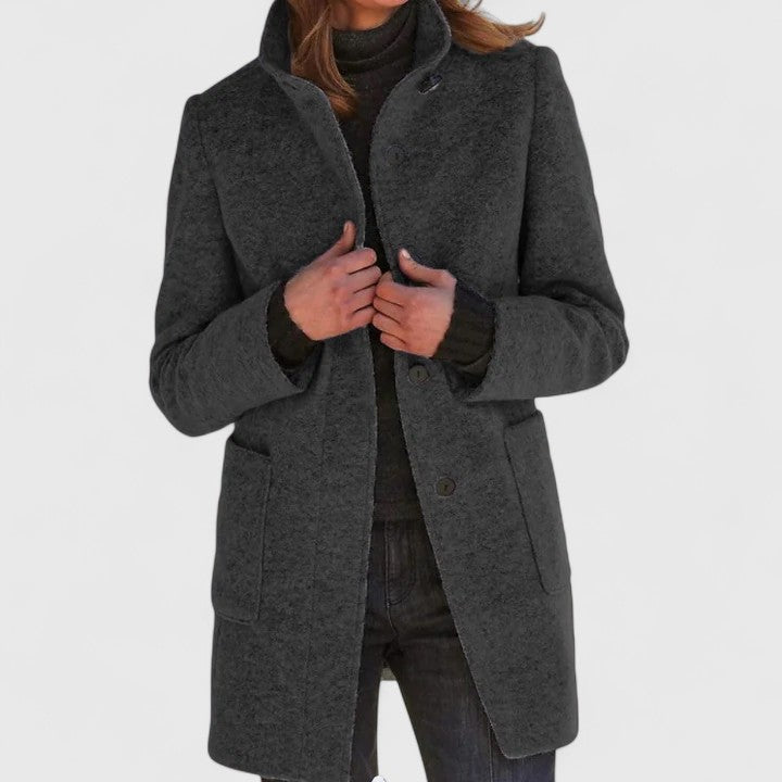 Women’s Grey Wool‑Blend Mid‑Thigh Coat - Heston Manor