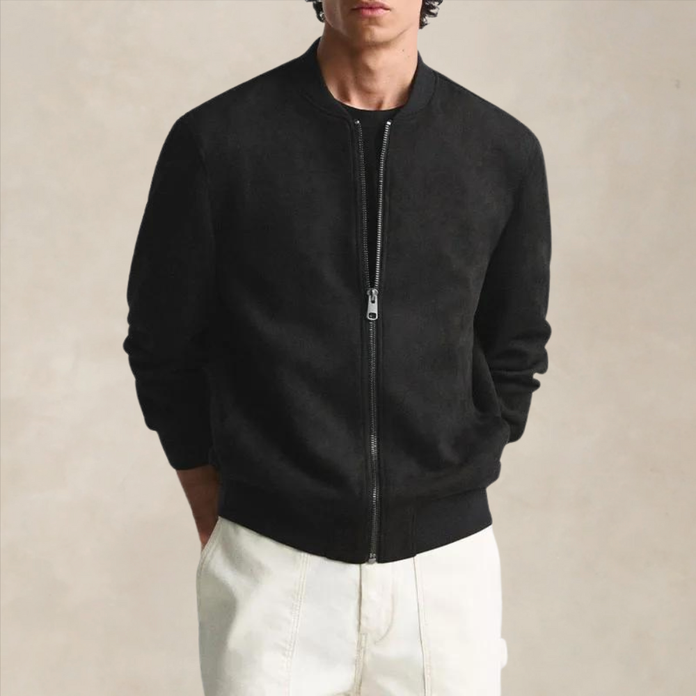 Men’s Suede-Look Zip Bomber Jacket