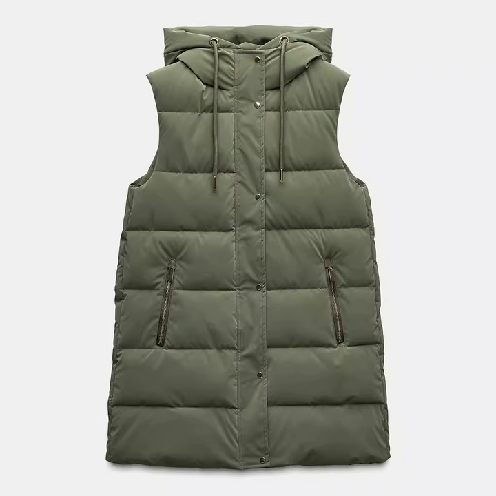 Women’s Long Quilted Hooded Vest