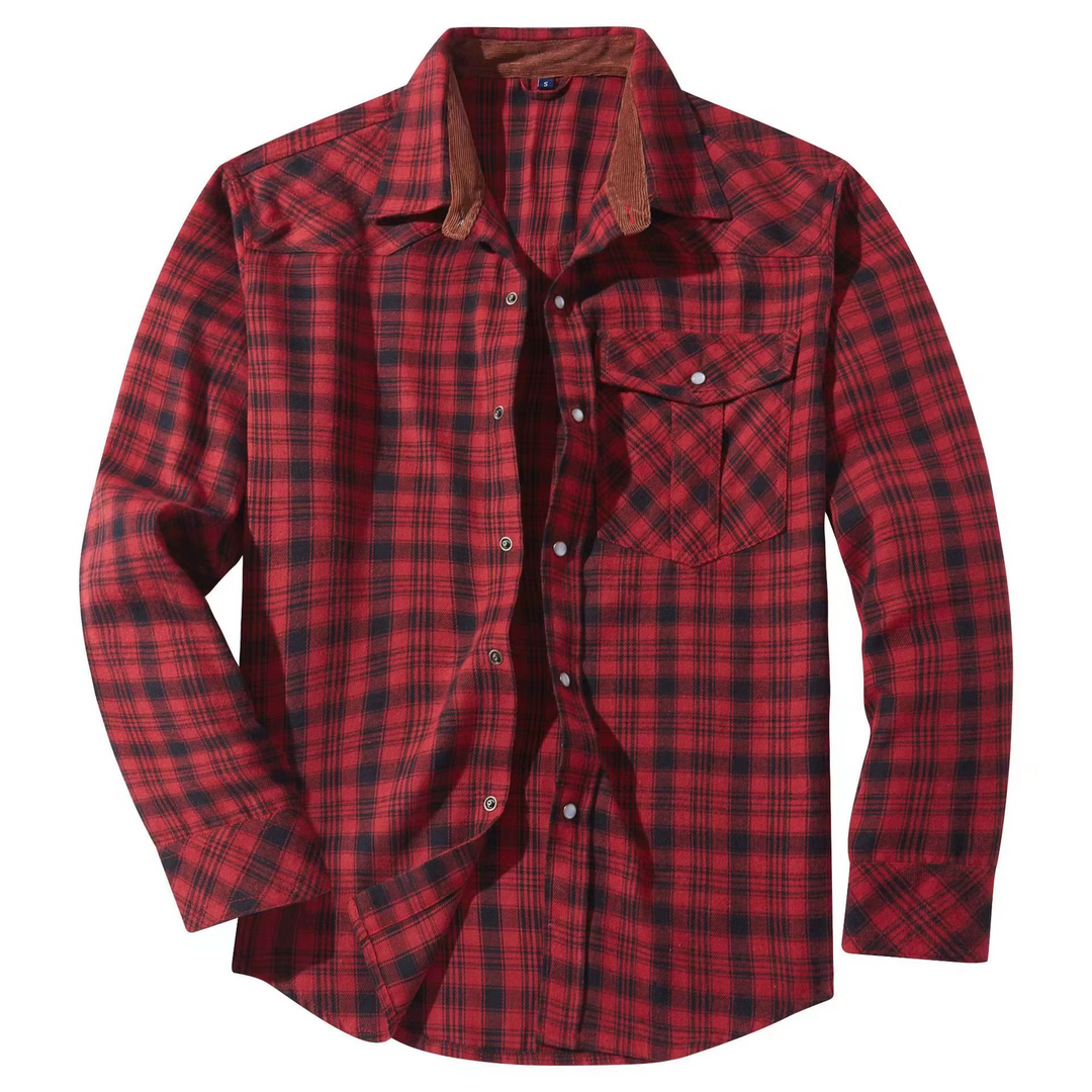 Men’s Western Red Plaid Flannel Shirt - Heston Manor