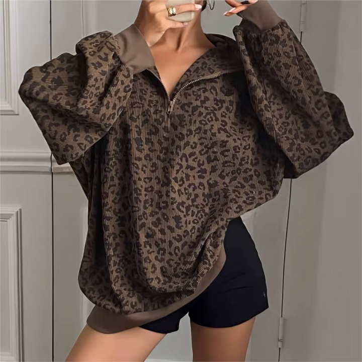 Women's Leopard Print Quarter-Zip