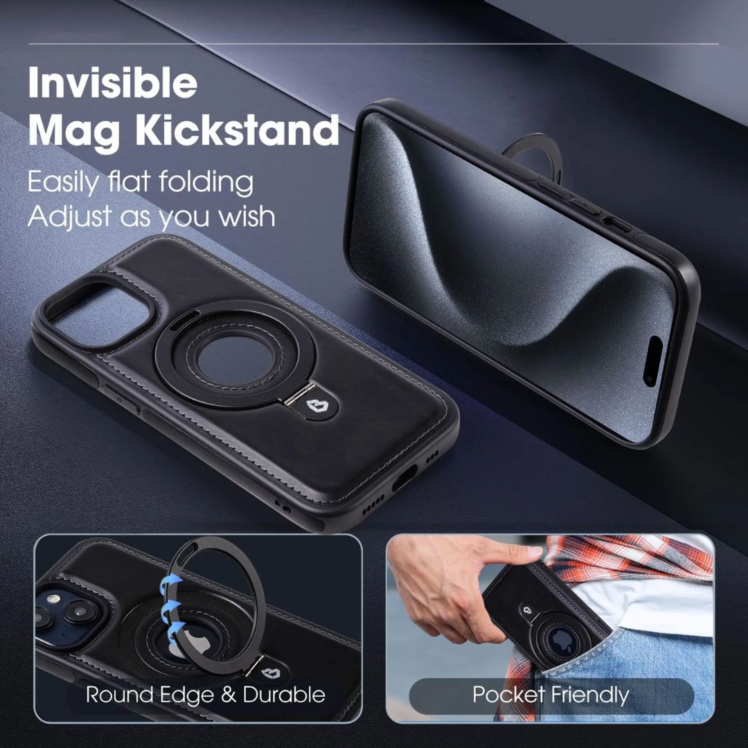 Magnetic Leather Phone Case with Ring Stand - Heston Manor