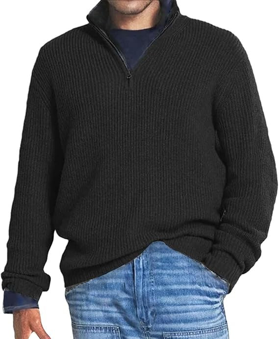 Men’s Brick Red Quarter-Zip Knit Sweater