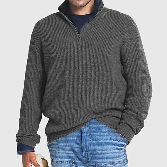 Men’s Brick Red Quarter-Zip Knit Sweater
