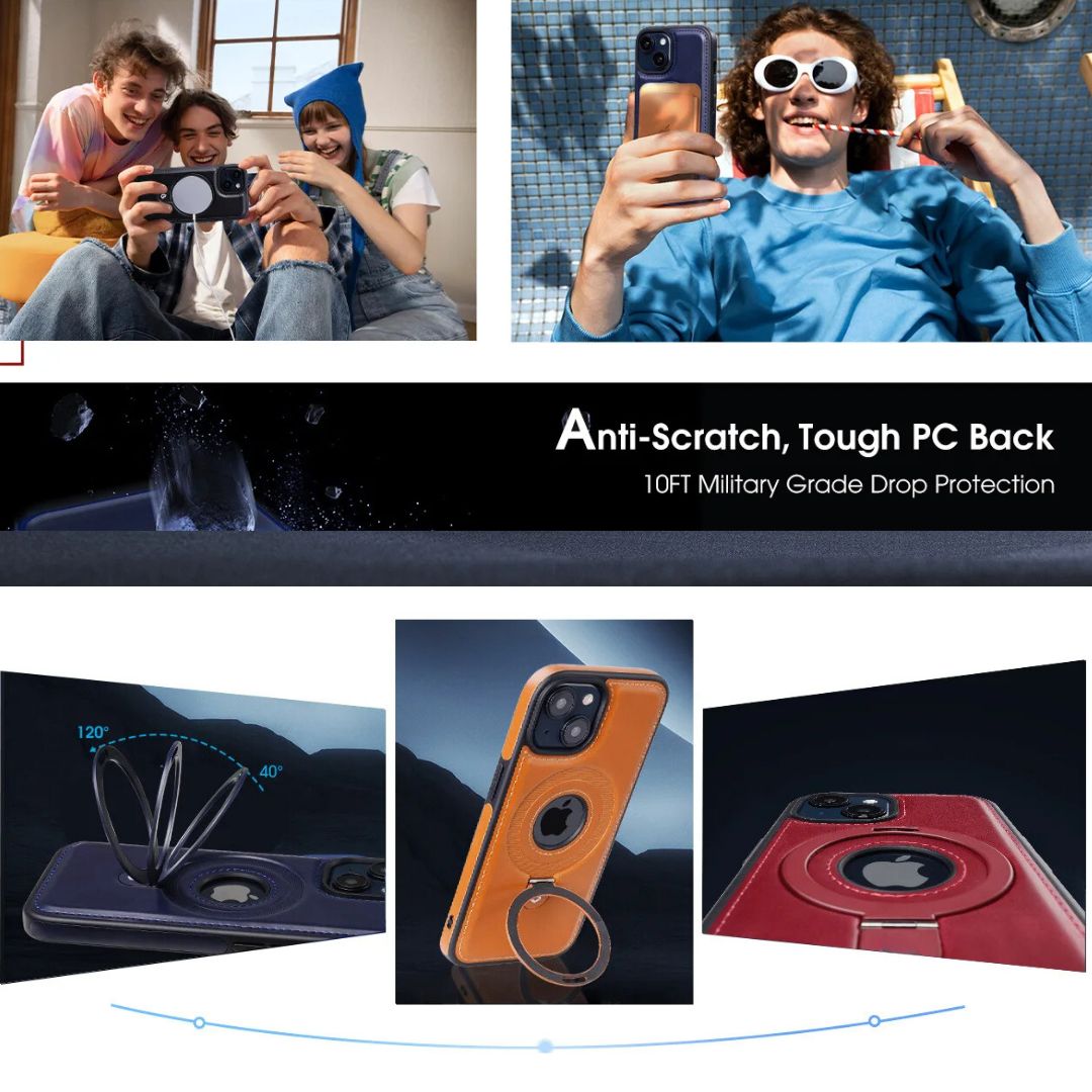 Magnetic Leather Phone Case with Ring Stand - Heston Manor