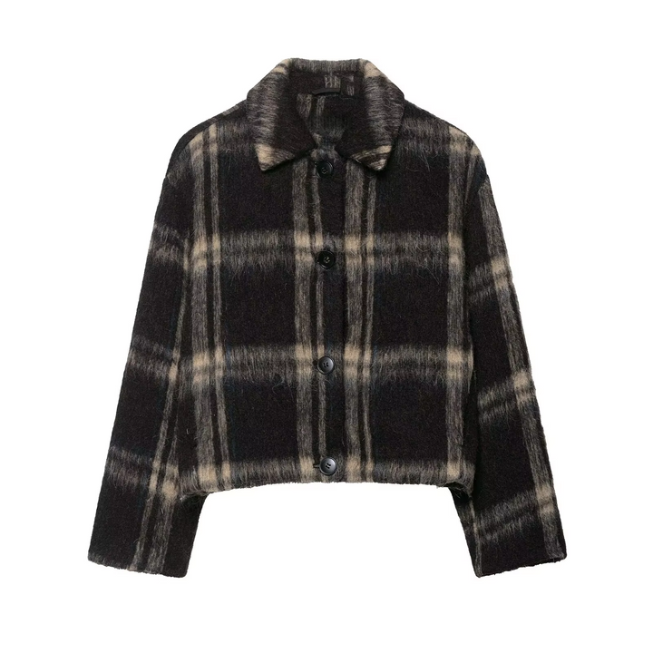 Women’s Plaid Cropped Wool Coat
