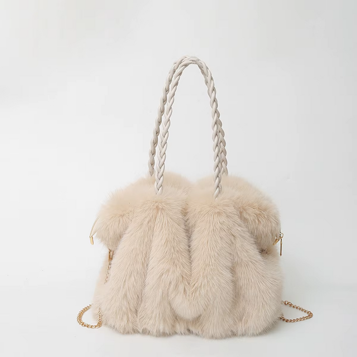 Women’s Faux Fur Shoulder Bag with Braided Handle