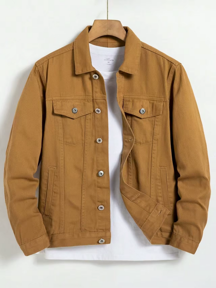 Men's Tan Denim Trucker Jacket Button-Front