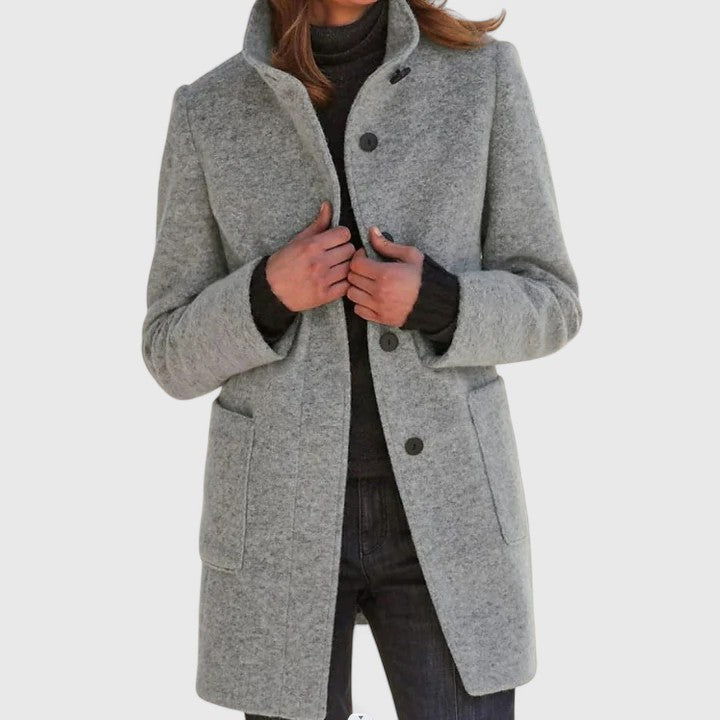 Women’s Grey Wool‑Blend Mid‑Thigh Coat - Heston Manor