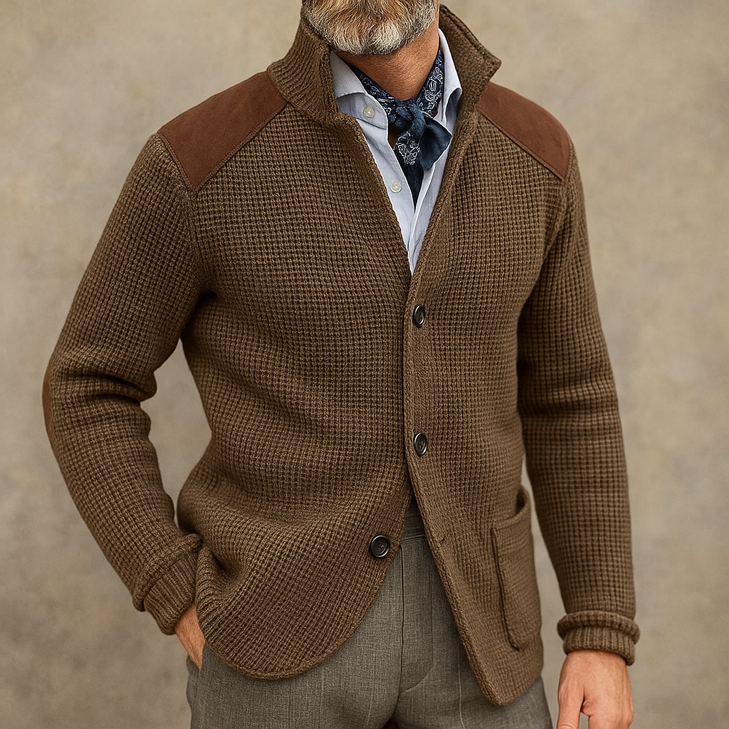 Men's Knitted Cardigan Jacket - Textured Knit - Lapel Collar - Button-Down Smart Casual - HESTON MANOR