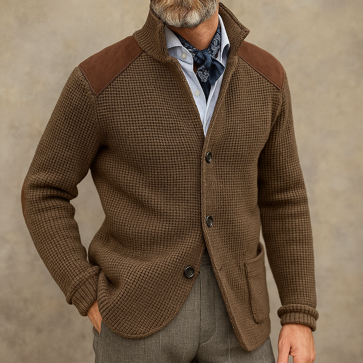 Men's Knitted Cardigan Jacket - Textured Knit - Lapel Collar - Button-Down Smart Casual - HESTON MANOR