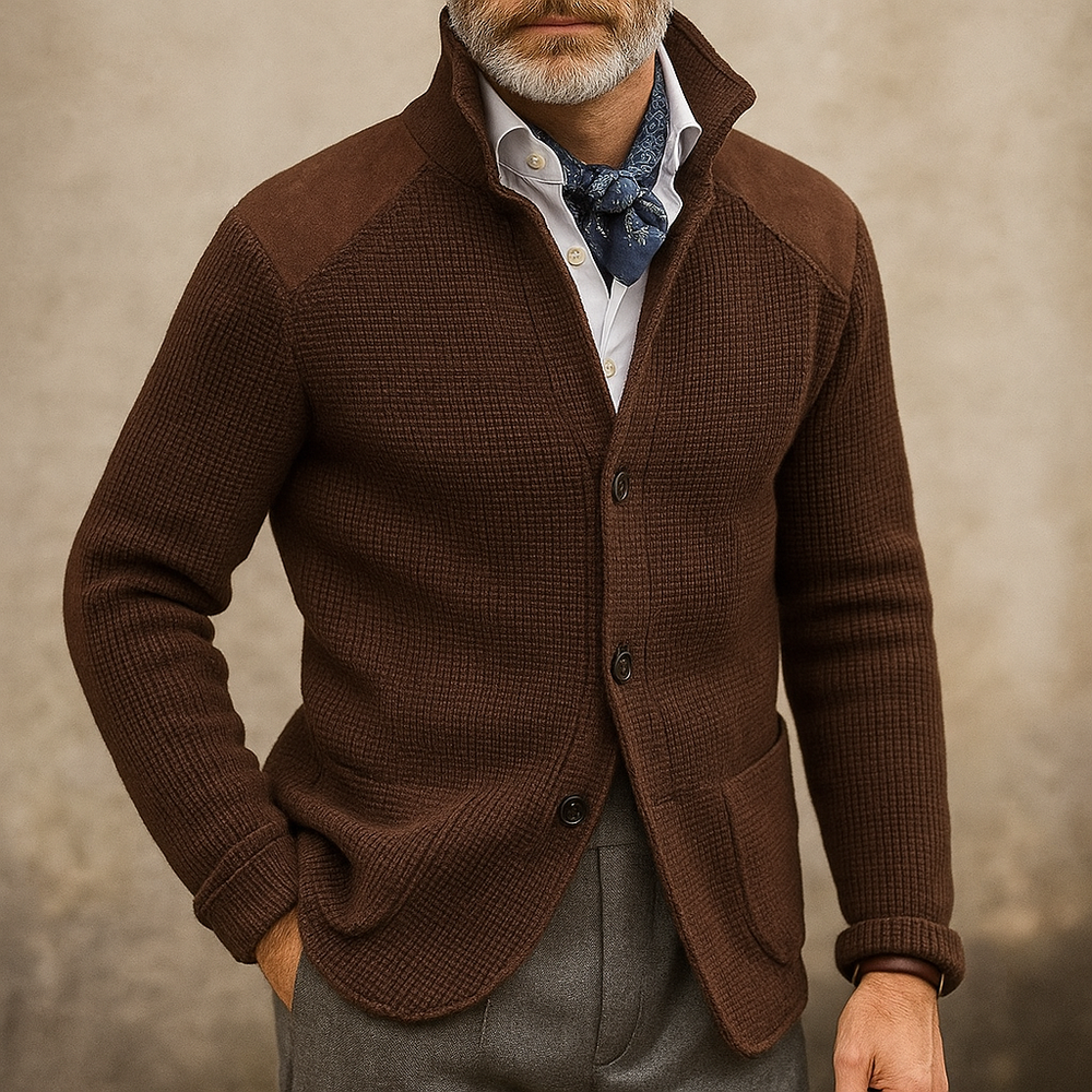 Men's Knitted Cardigan Jacket - Textured Knit - Lapel Collar - Button-Down Smart Casual - HESTON MANOR