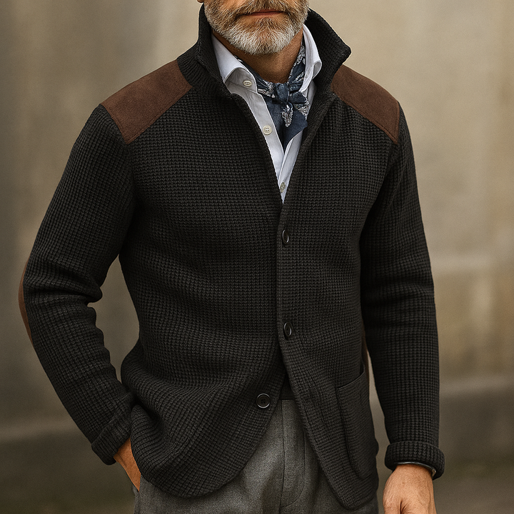 Men's Knitted Cardigan Jacket - Textured Knit - Lapel Collar - Button-Down Smart Casual - HESTON MANOR