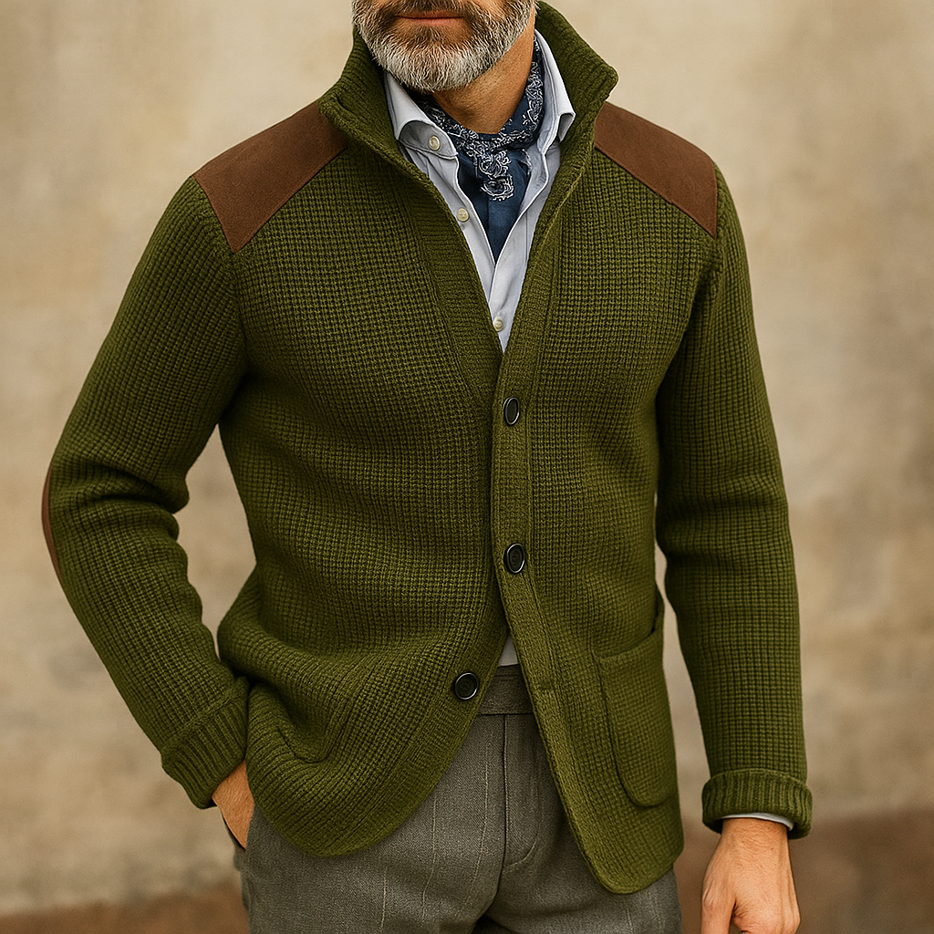 Men's Knitted Cardigan Jacket - Textured Knit - Lapel Collar - Button-Down Smart Casual - HESTON MANOR