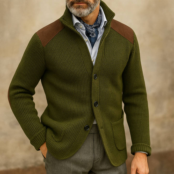 Men's Knitted Cardigan Jacket - Textured Knit - Lapel Collar - Button-Down Smart Casual - HESTON MANOR
