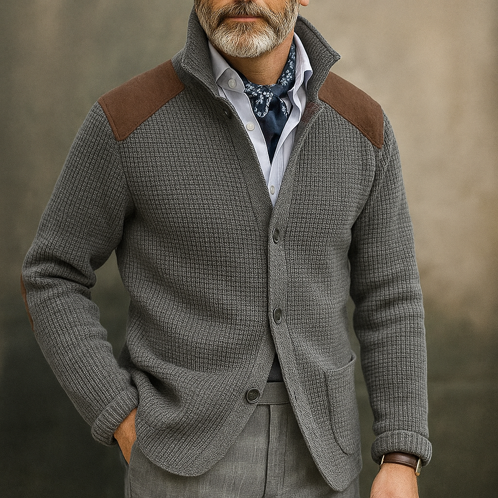 Men's Knitted Cardigan Jacket - Textured Knit - Lapel Collar - Button-Down Smart Casual - HESTON MANOR