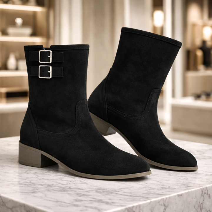 The Double-Buckle Suede Boot