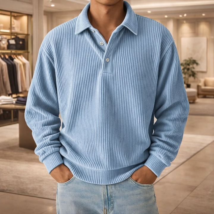 Men’s Ribbed Long Sleeve Polo Shirt