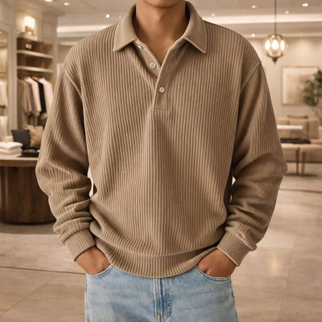 Men’s Ribbed Long Sleeve Polo Shirt