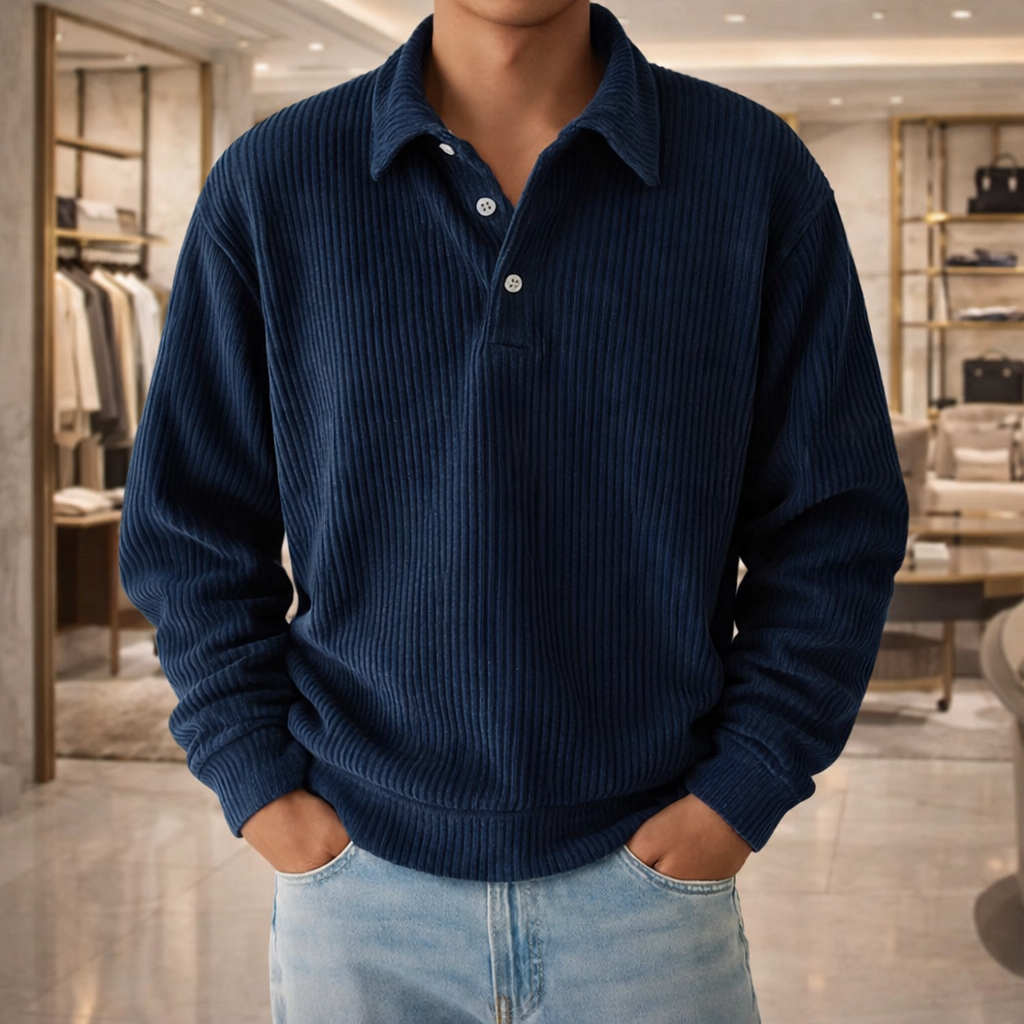Men’s Ribbed Long Sleeve Polo Shirt