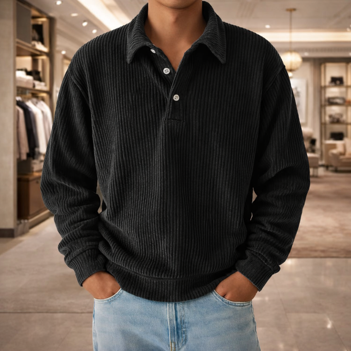 Men’s Ribbed Long Sleeve Polo Shirt