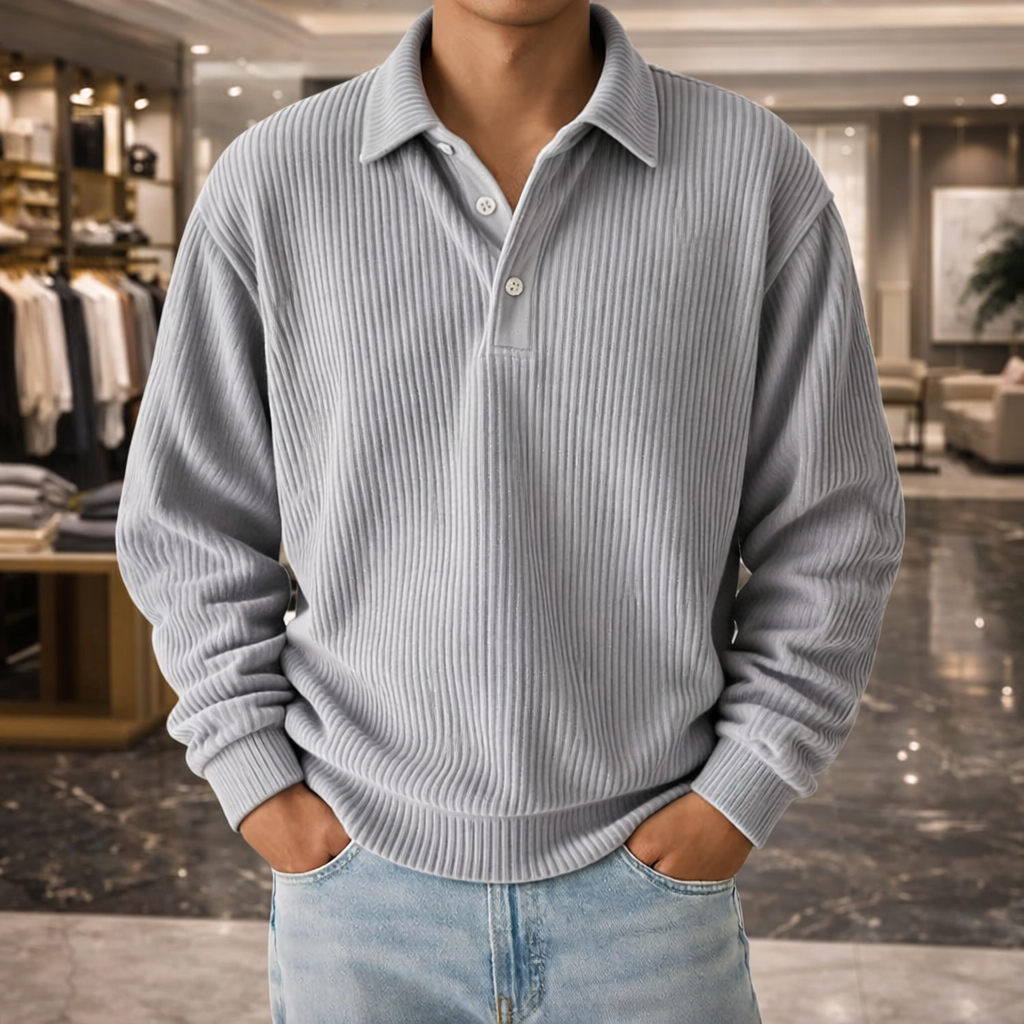 Men’s Ribbed Long Sleeve Polo Shirt