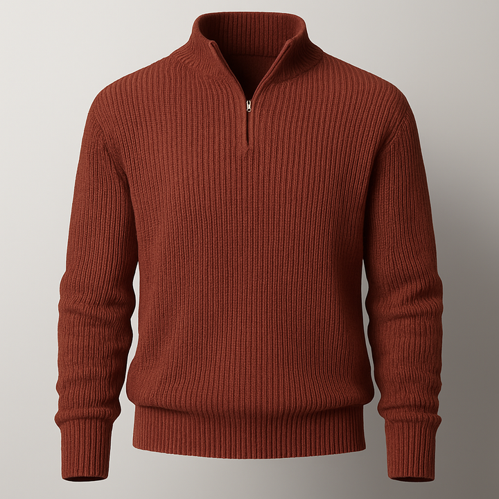 Men’s Brick Red Quarter-Zip Knit Sweater