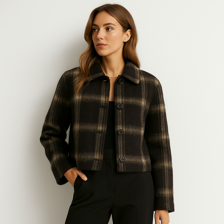 Women’s Plaid Cropped Wool Coat