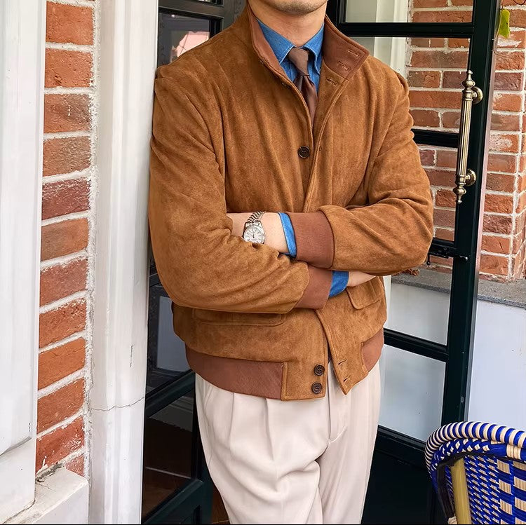 Men's Suede Button-Front Flight Jacket