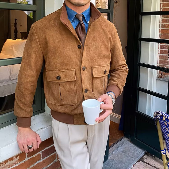 Men's Suede Button-Front Flight Jacket