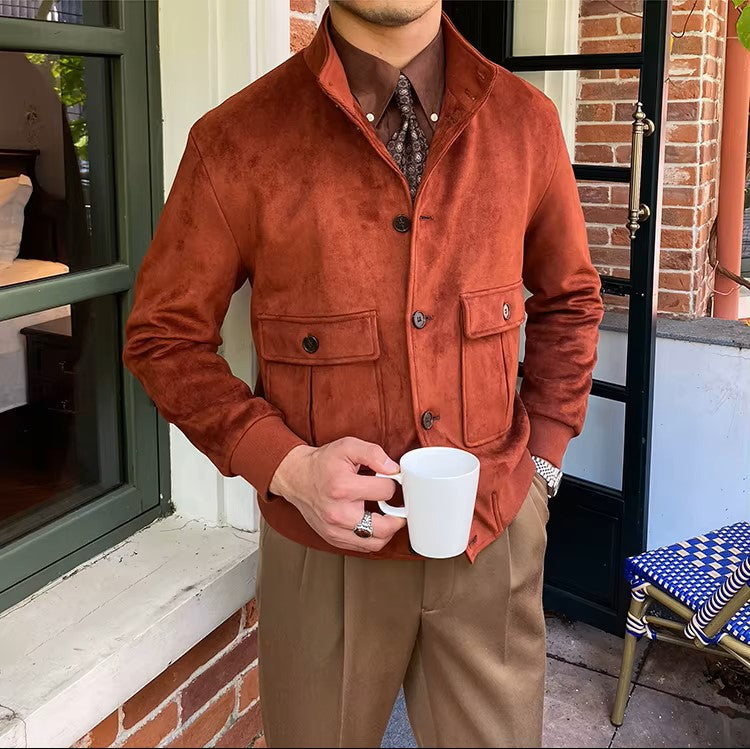 Men's Suede Button-Front Flight Jacket