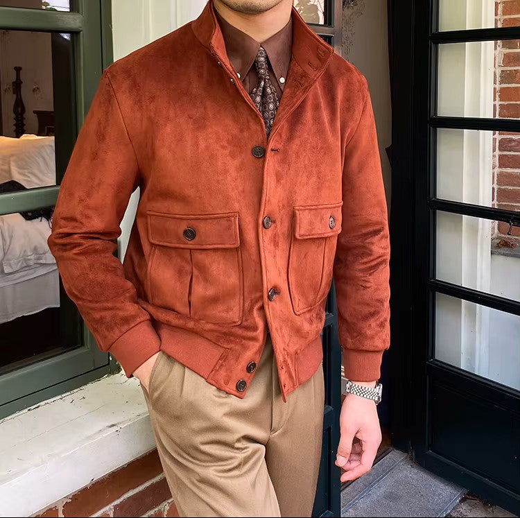 Men's Suede Button-Front Flight Jacket