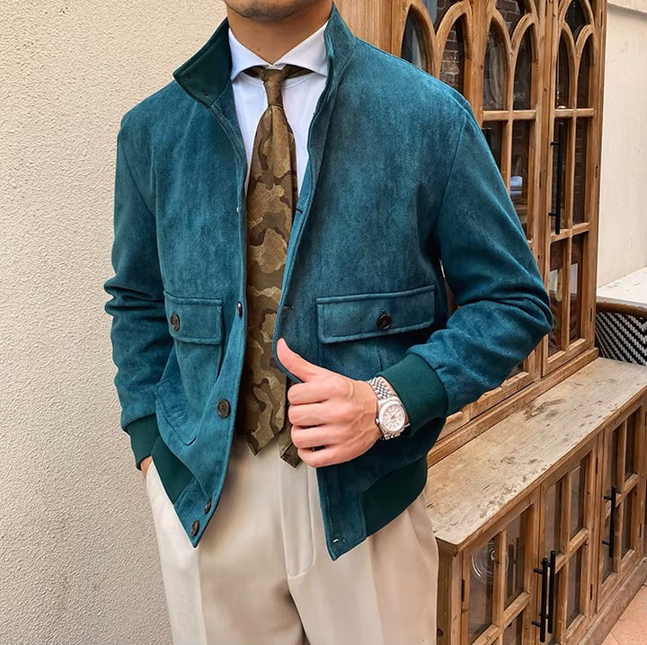 Men's Suede Button-Front Flight Jacket