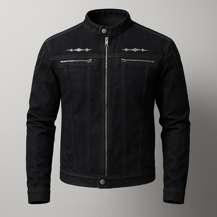 Men’s Black Stand-Collar Zip Denim Jacket
