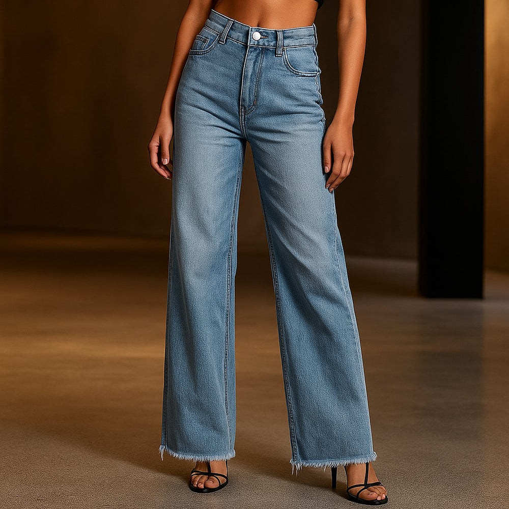 Women's Relaxed Fit Frayed Hem Jeans - Heston Manor