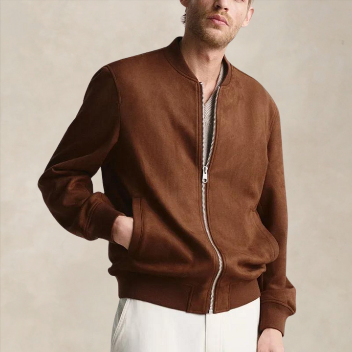 Men’s Suede-Look Zip Bomber Jacket