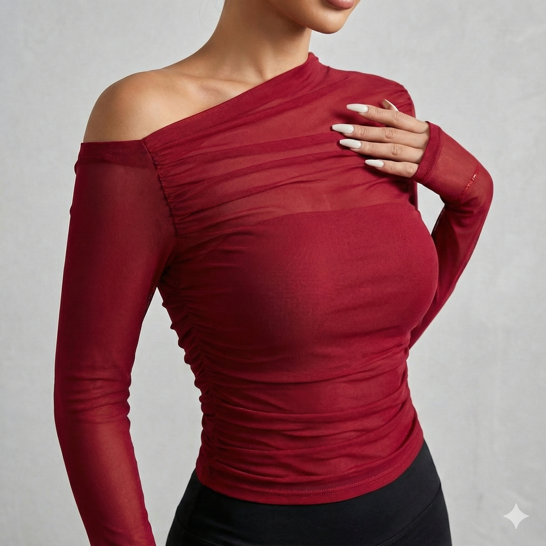 Women’s One-Shoulder Ruched Long Sleeve Top