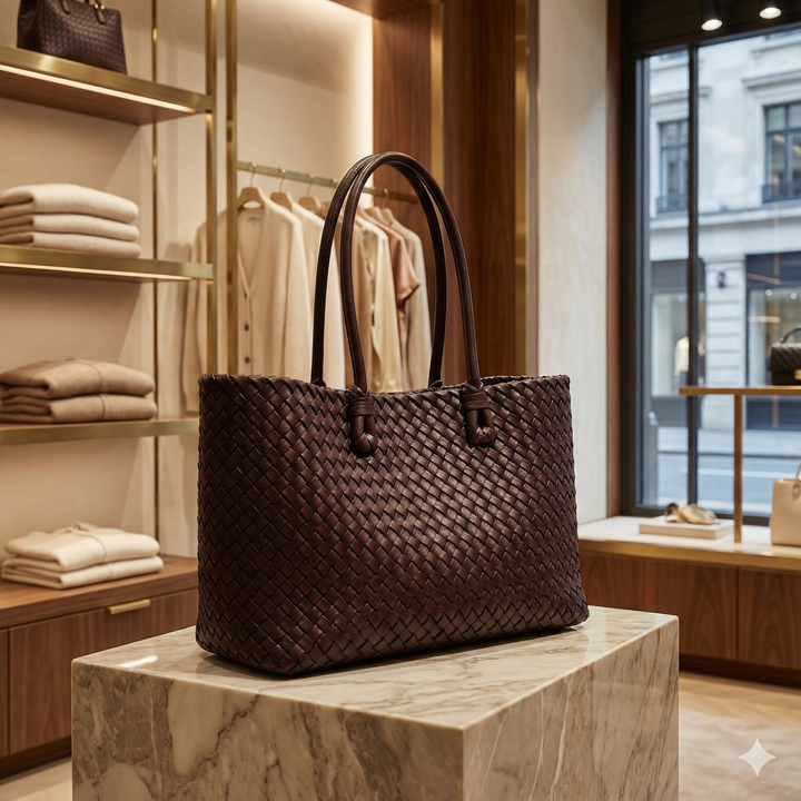 Women’s Dark Brown Woven Leather Handbag