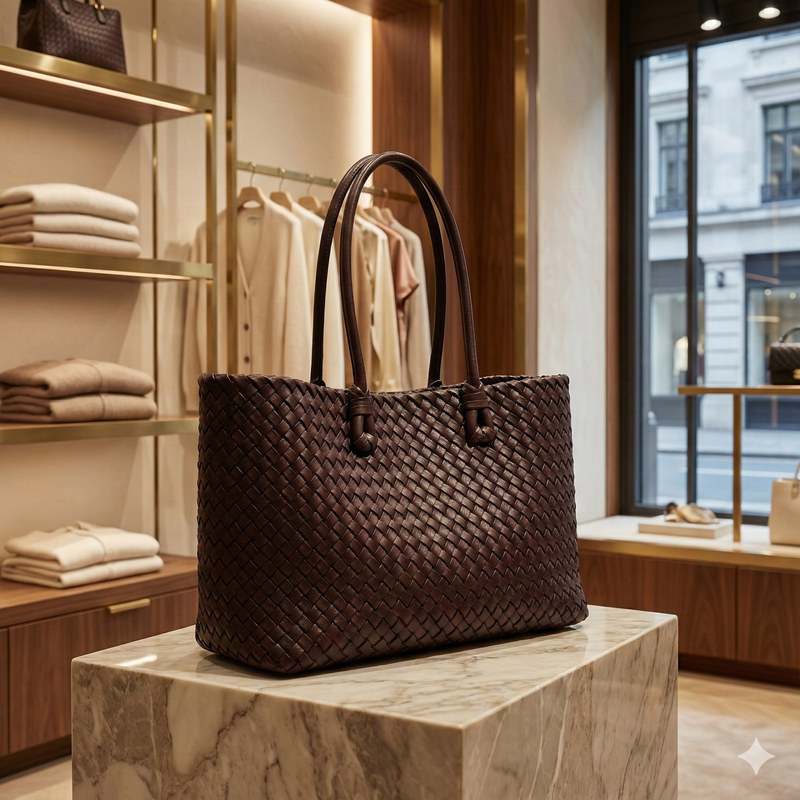 Women’s Dark Brown Woven Leather Handbag