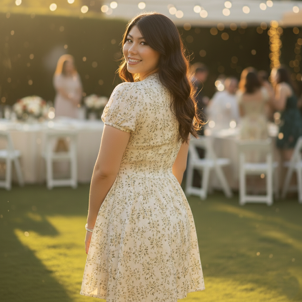 Women's Floral Puff Sleeve V-Neck Mini Dress - Plus Size - Heston Manor