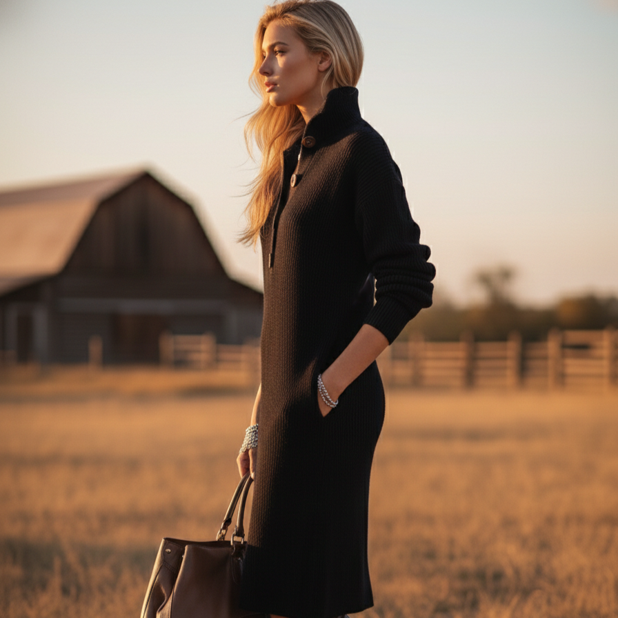 The Midnight Ribbed Henley Dress - Heston Manor