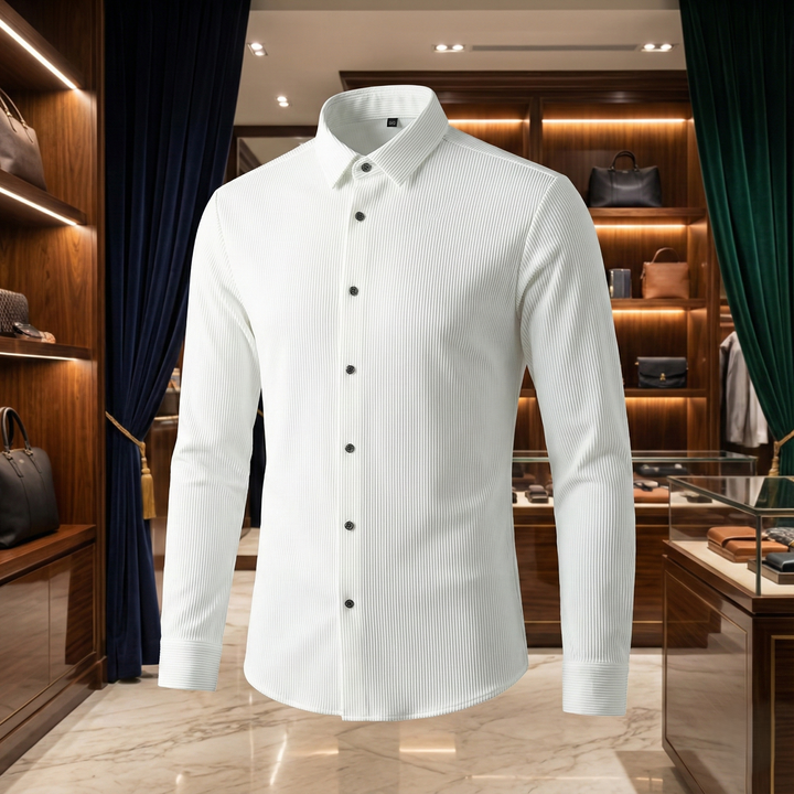 Men’s White Vertical Ribbed Long Sleeve Shirt
