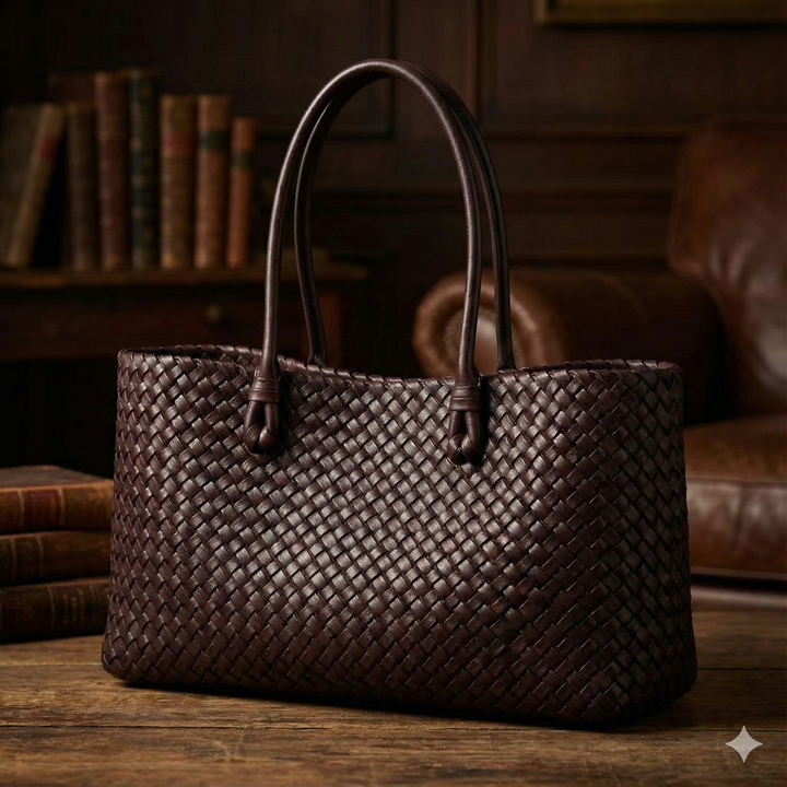 Women’s Dark Brown Woven Leather Handbag