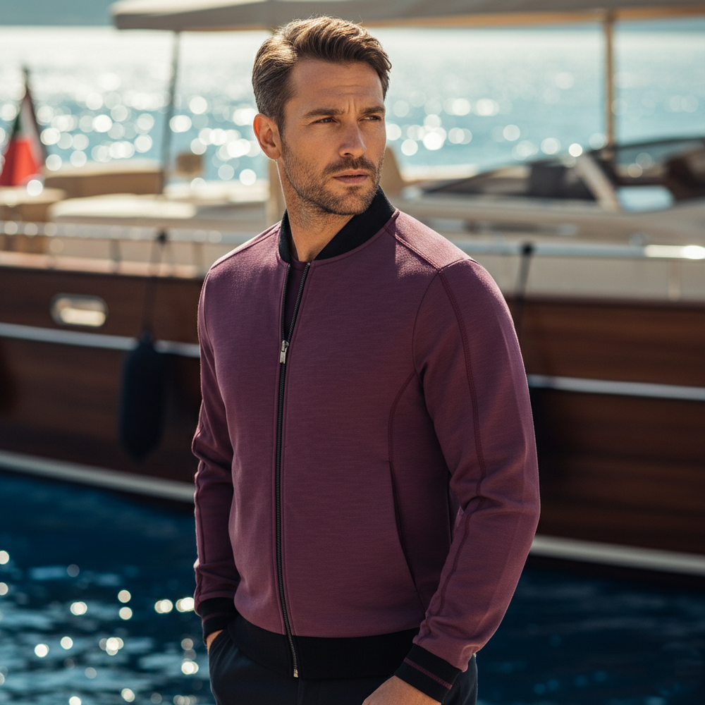 Men’s Textured Full-Zip Bomber Jacket - Heston Manor