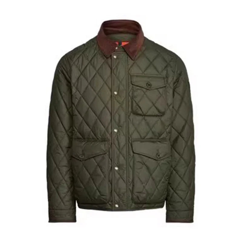 Men’s Navy Quilted Jacket Corduroy Collar