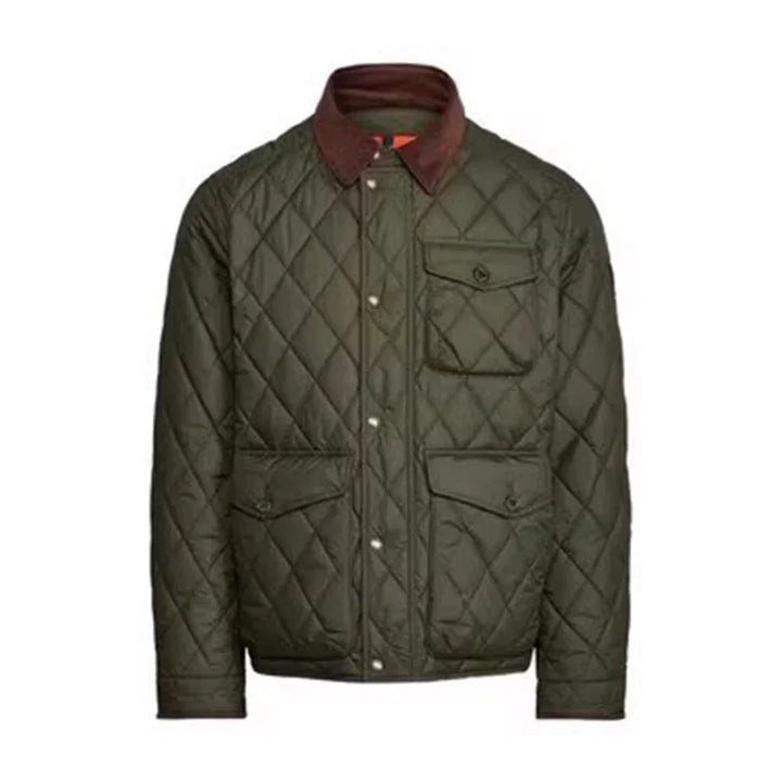 Men’s Navy Quilted Jacket Corduroy Collar